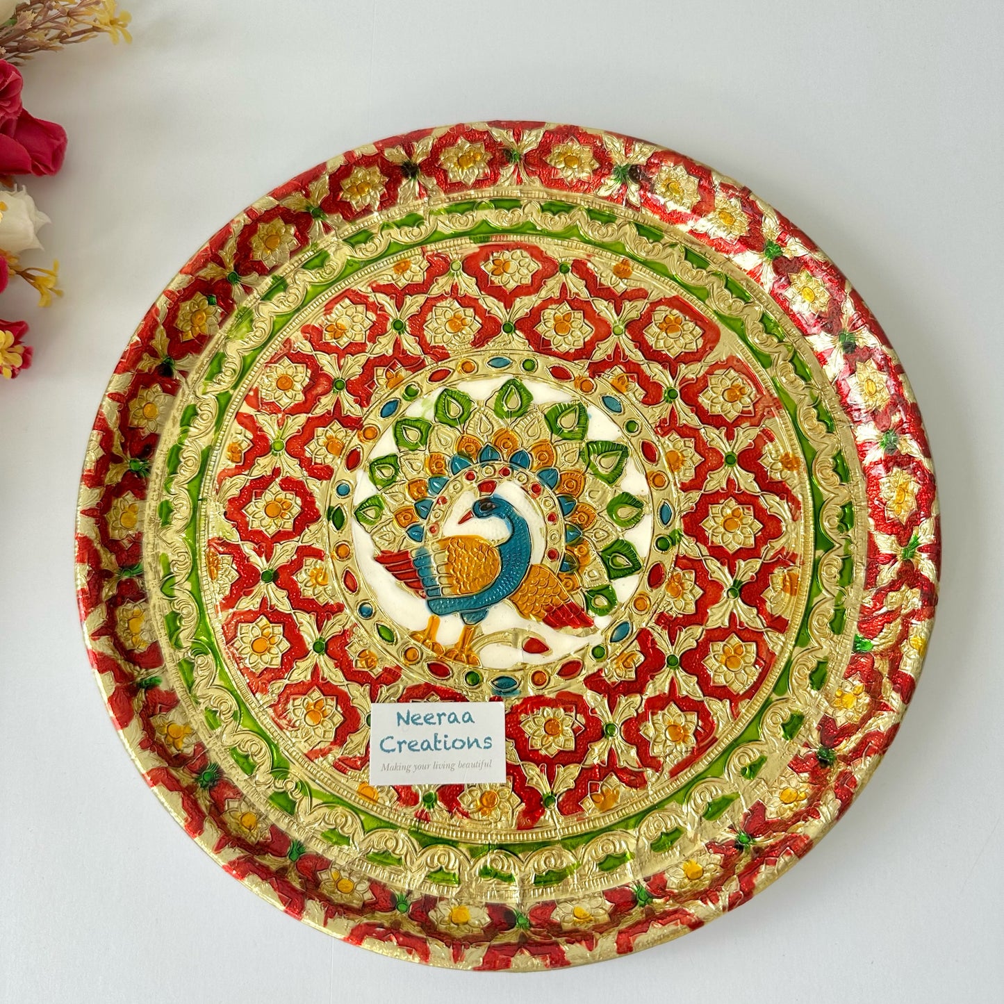 Puja Thali (Worship Plate) - Peacock design