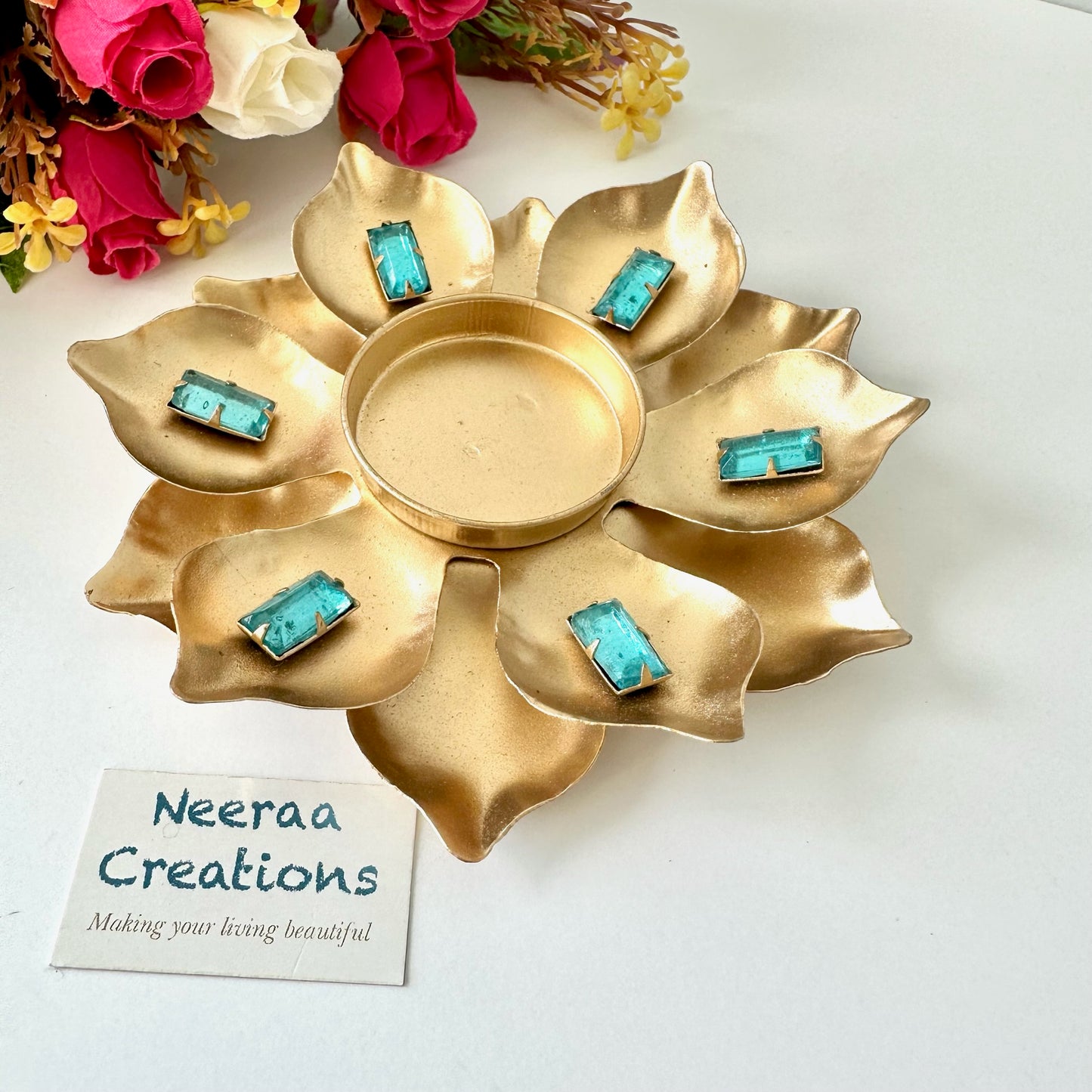 Lotus design metal tea light holder