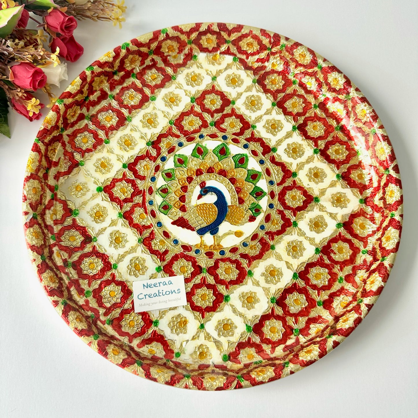 Puja Thali (Worship Plate) - Peacock design