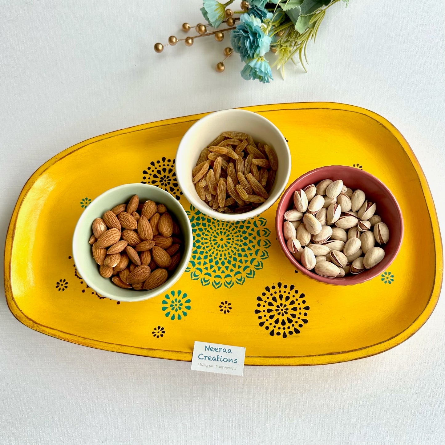 Wooden tray with Mandala patterns